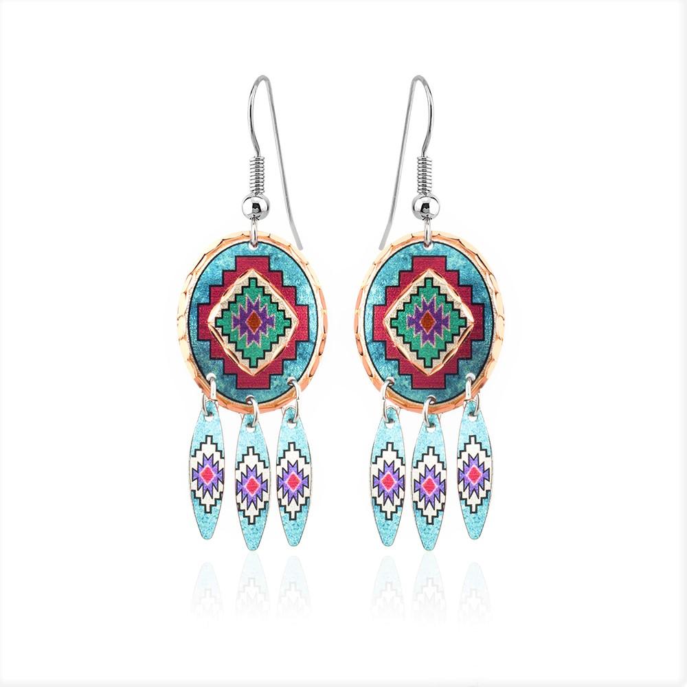 Dreamcatcher green and red oval look earrings