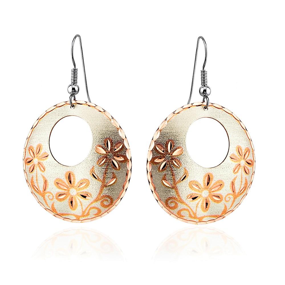Silver background floral earrings