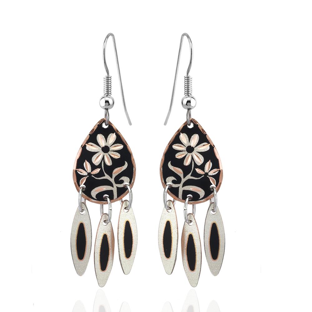 Black floral design earrings
