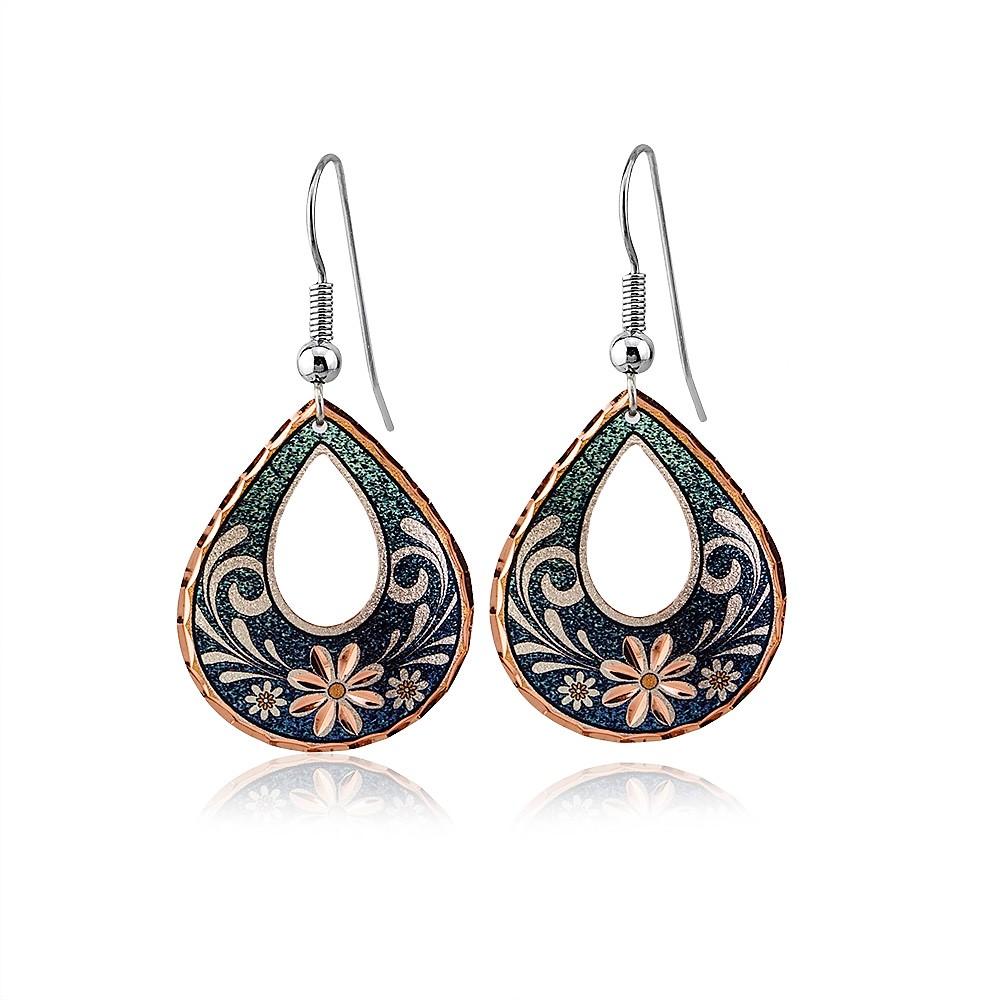 Green floral design earrings