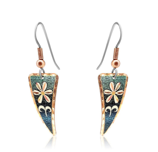 Green color flower triangle earrings