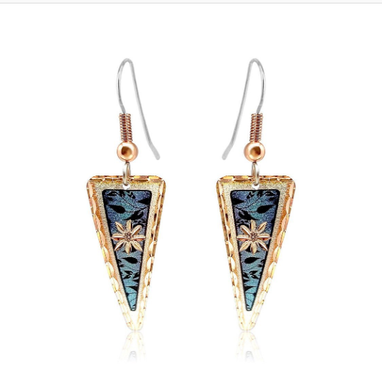 Dark blue color flower triangle earrings