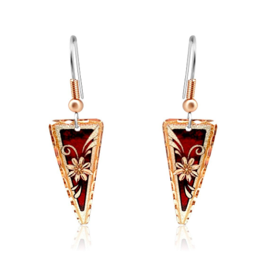 Red color flower triangle earrings