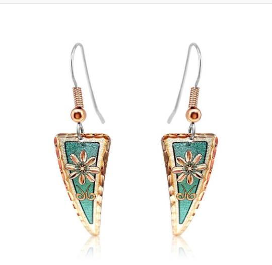 Light green color flower triangle earrings