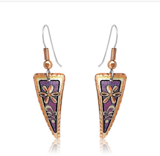 Purple color flower triangle earrings