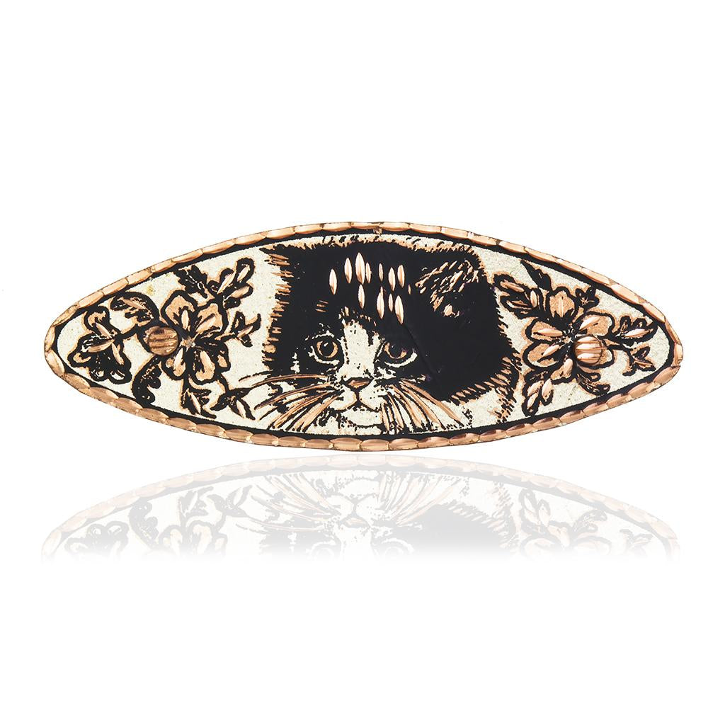 Kitty cat design handmade copper hair barrettes small