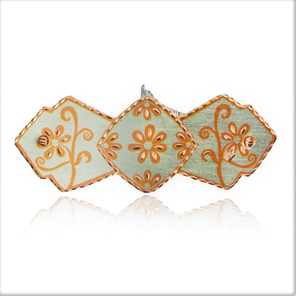 Silver background daisy flower design handmade copper hair barrette