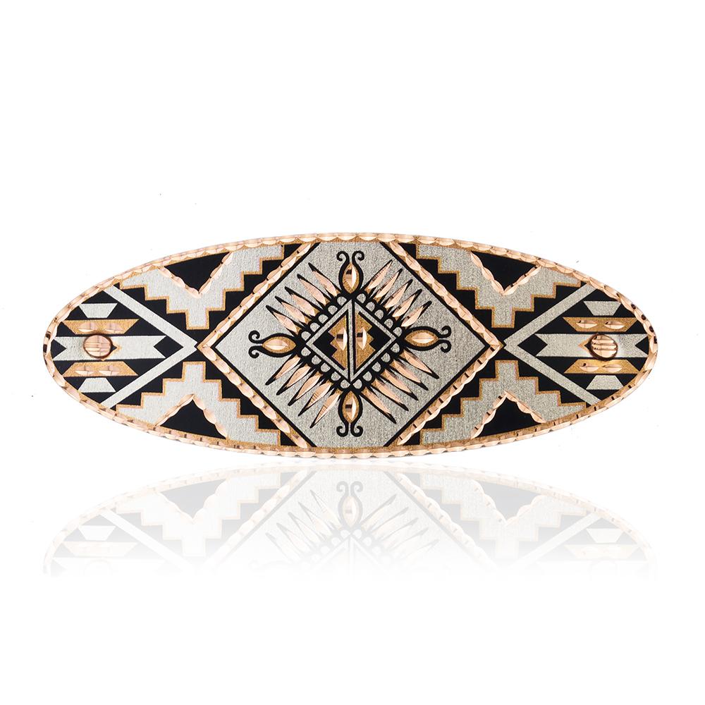 Southwestern sunburst design handmade copper hair barrettes