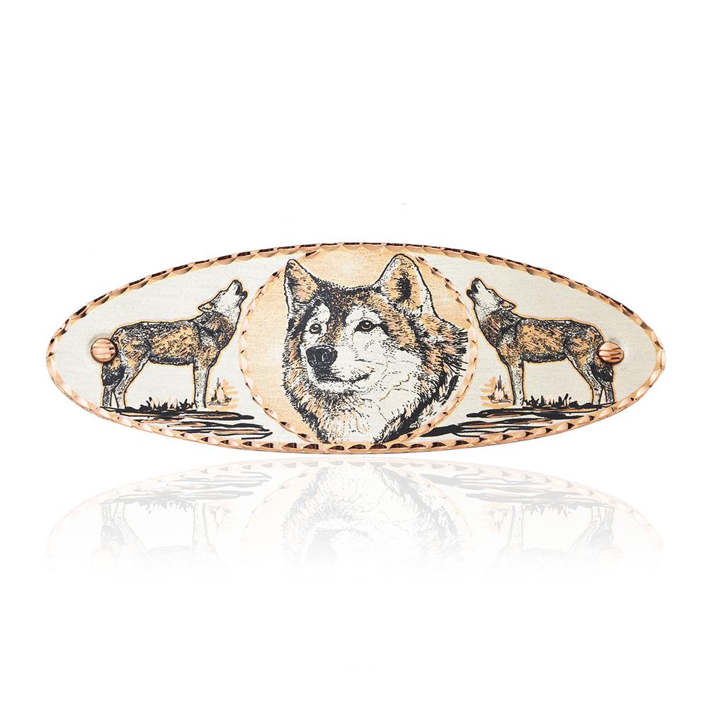 Wolf design handmade copper hair barrettes