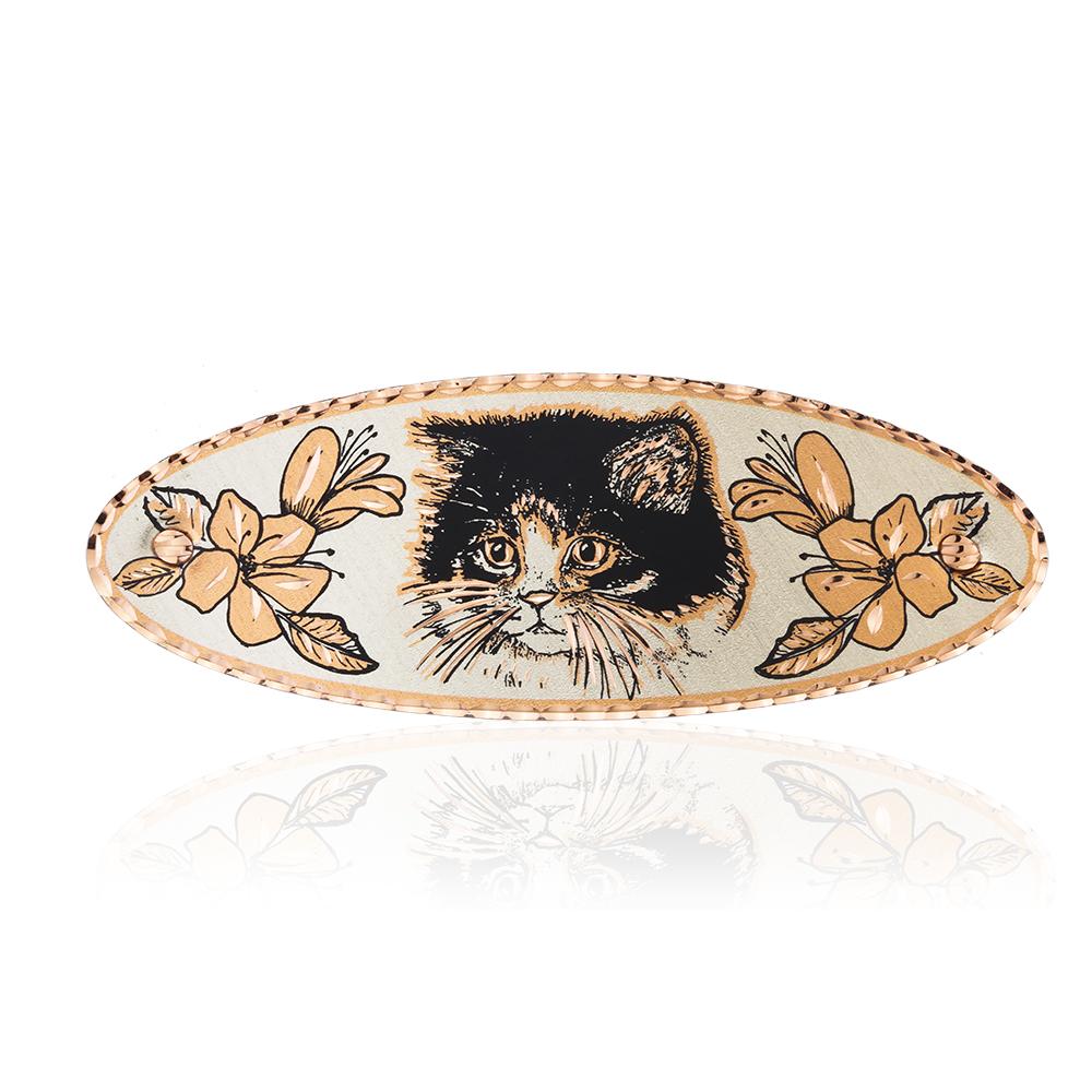 Black kitten design handmade copper hair barrettes