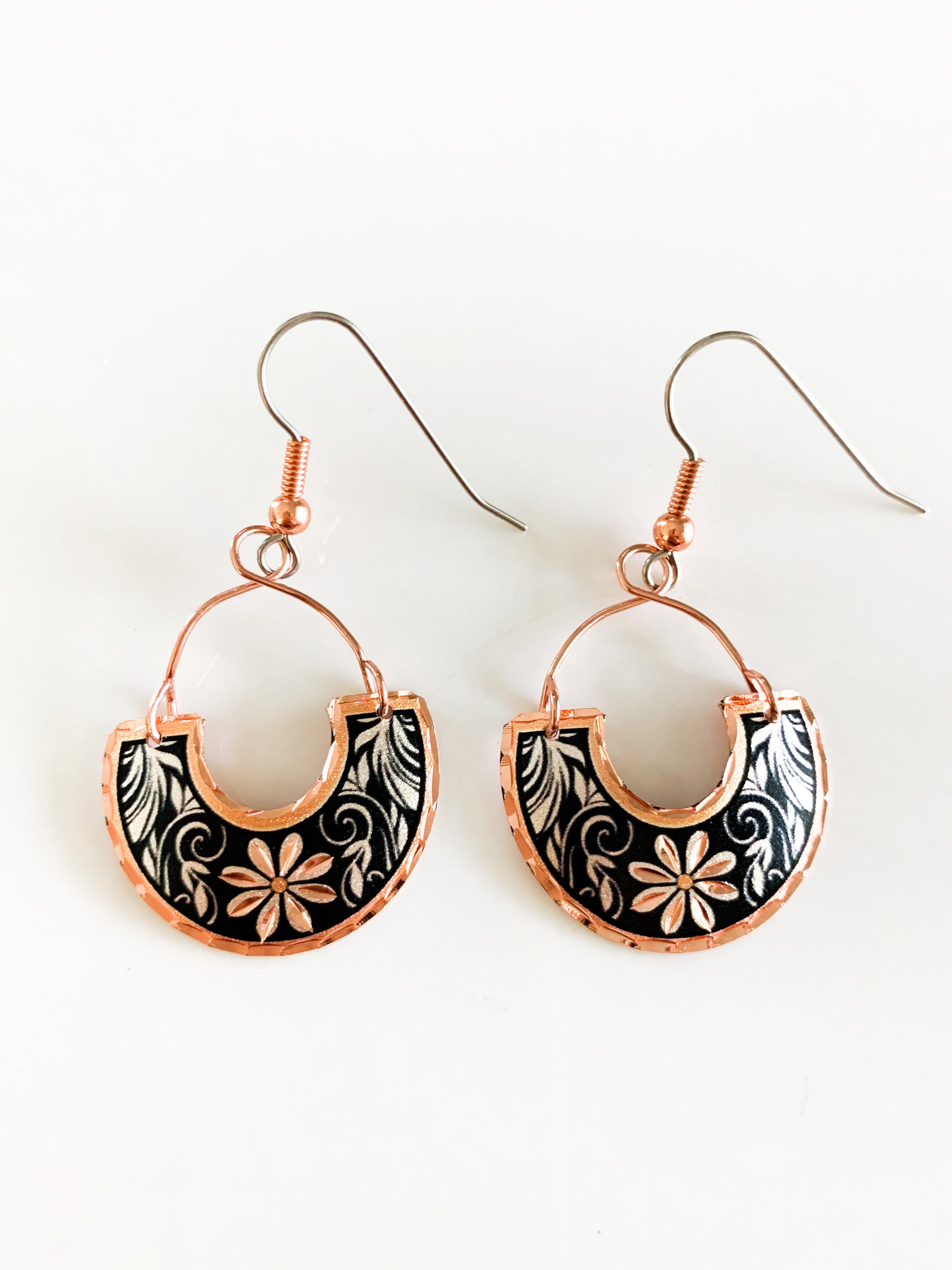 Black flower wire design earrings