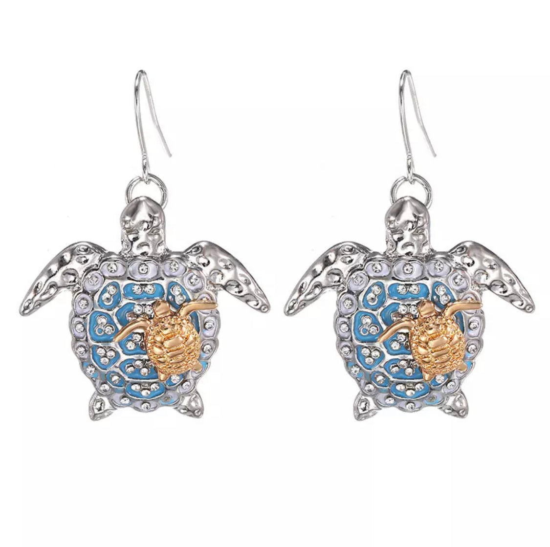 Sea turtle design silver color earrings