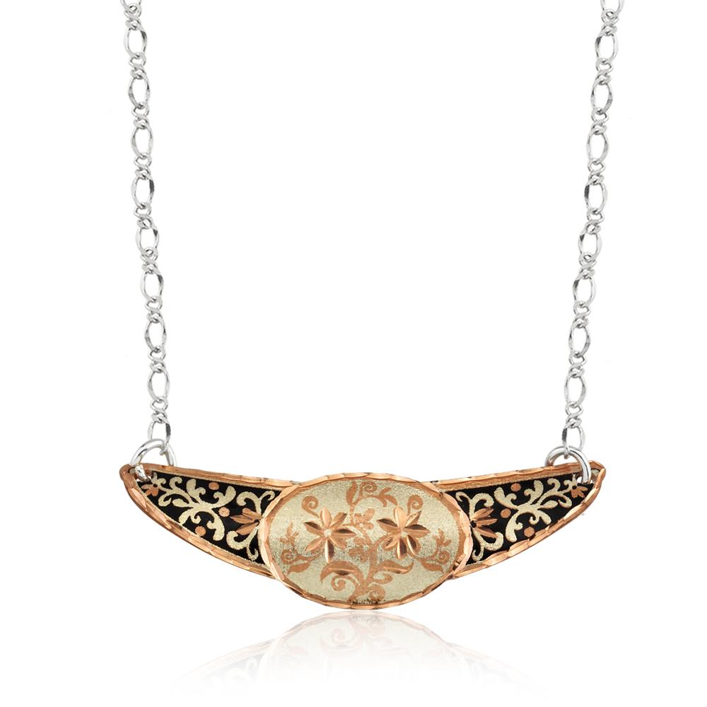 Silver floral design handmade adjustable copper choker