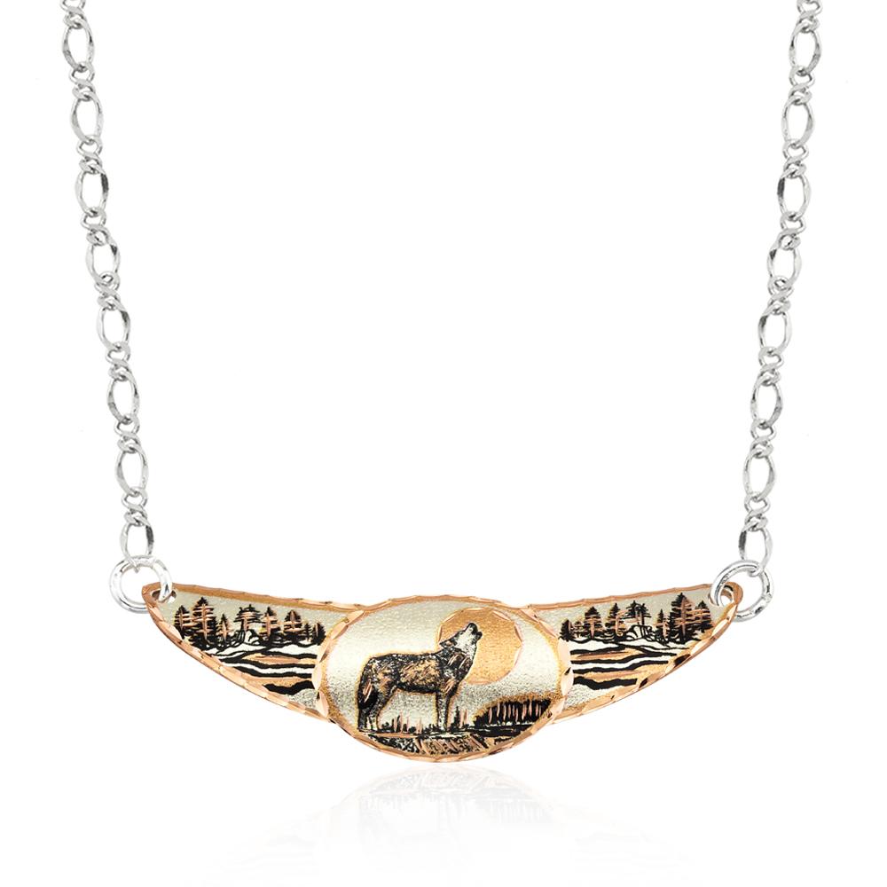 Howling wolf design handmade adjustable copper choker