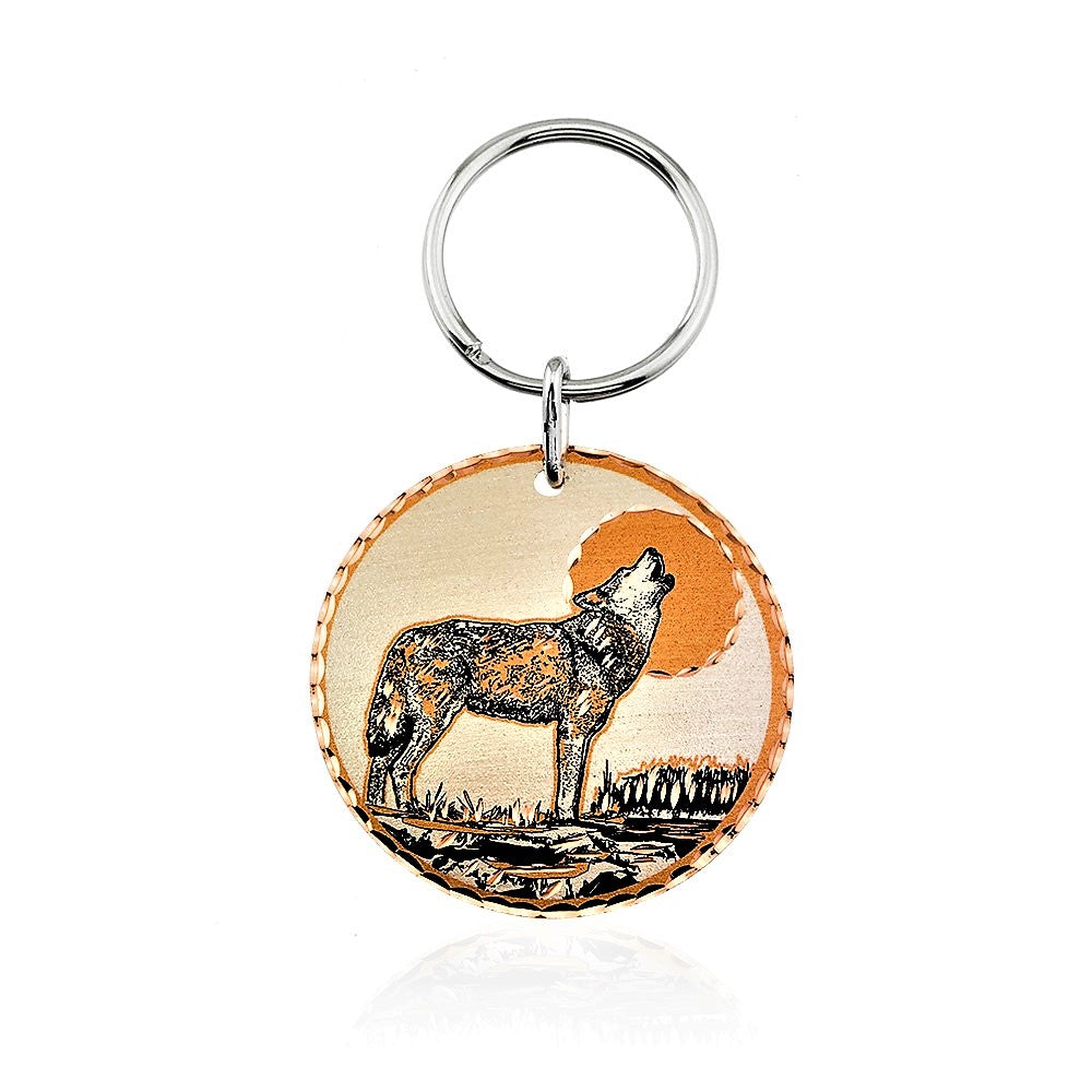 Howling wolf design handmade copper  key chain