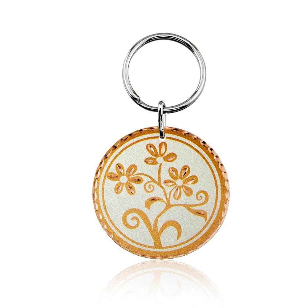 Silver floral design handmade copper key chain