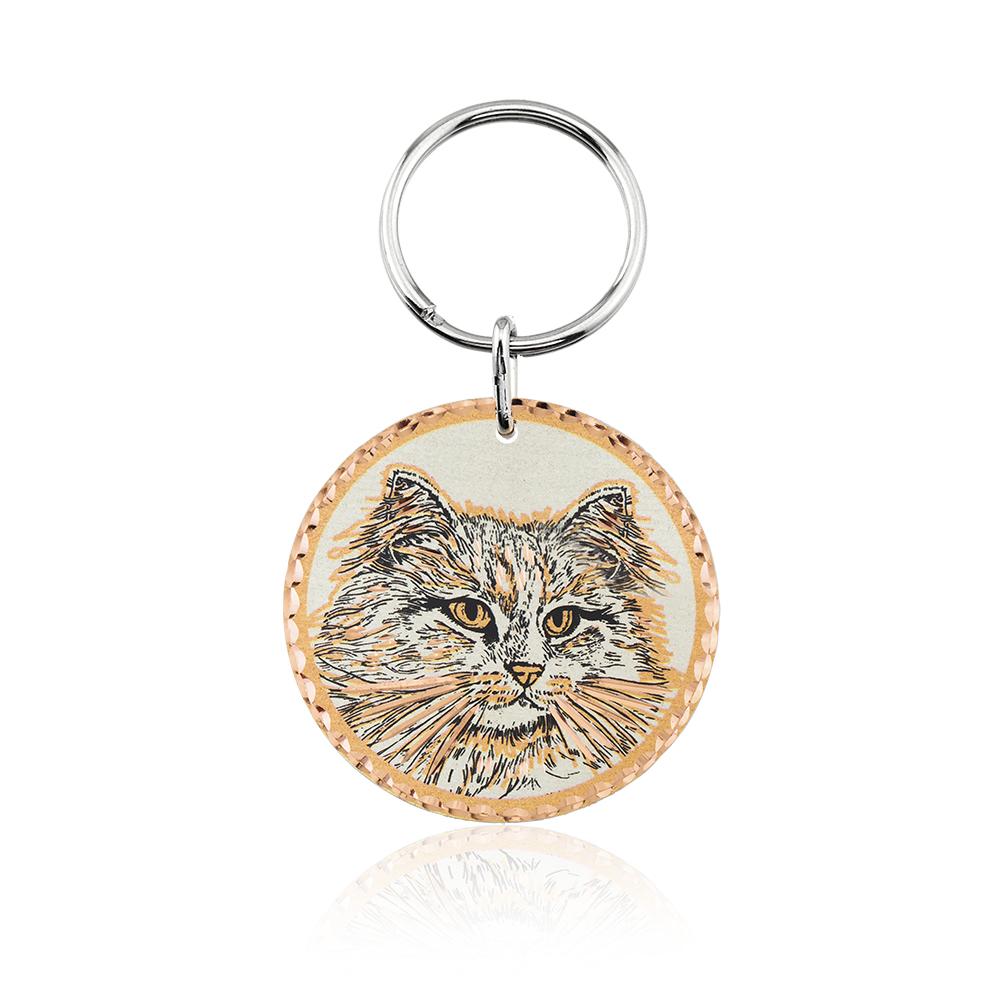 White kitten design handmade copper key chain