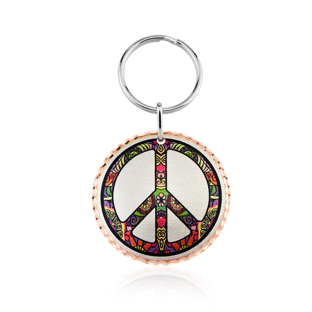 Peace symbol design handmade copper key chain