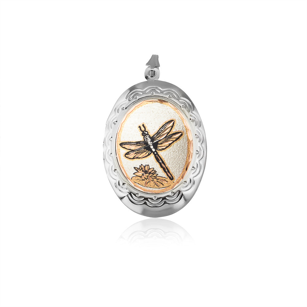 Dragonfly design handmade copper locket