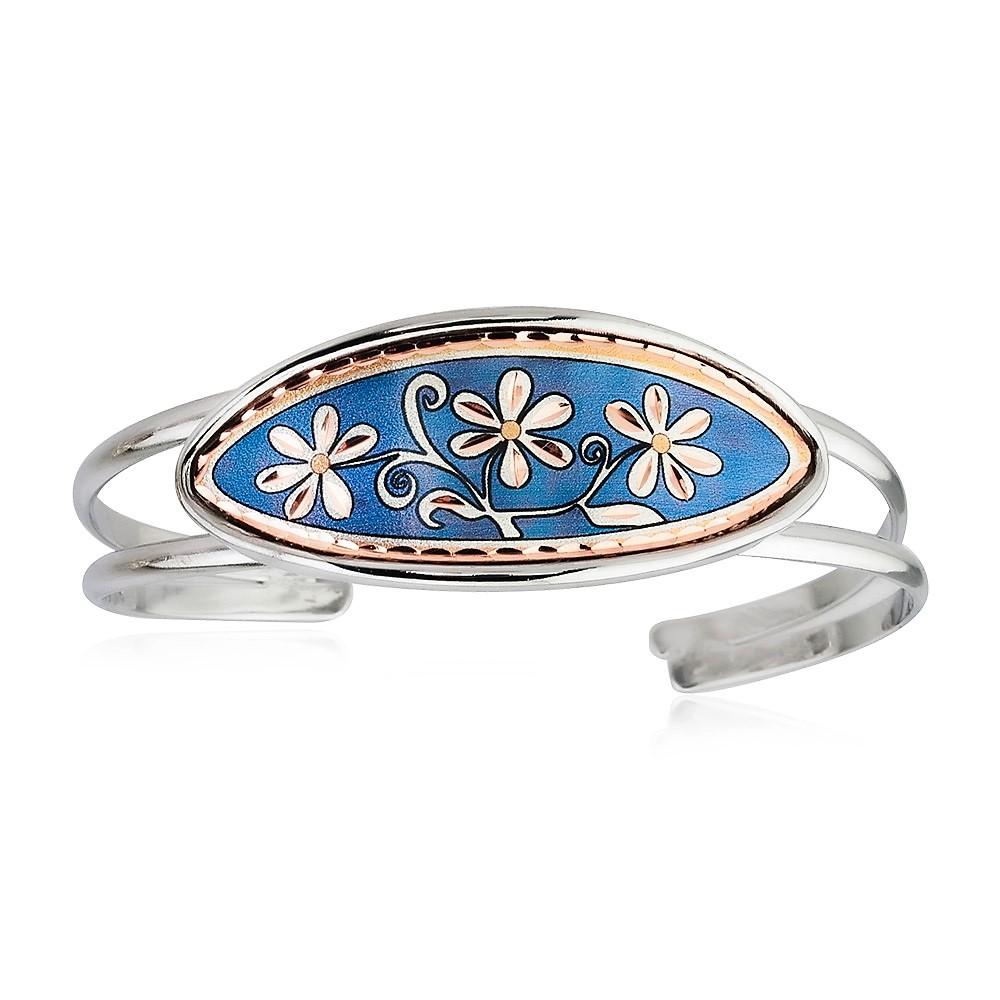 Blue floral design copper handmade adjustable wire bracelet