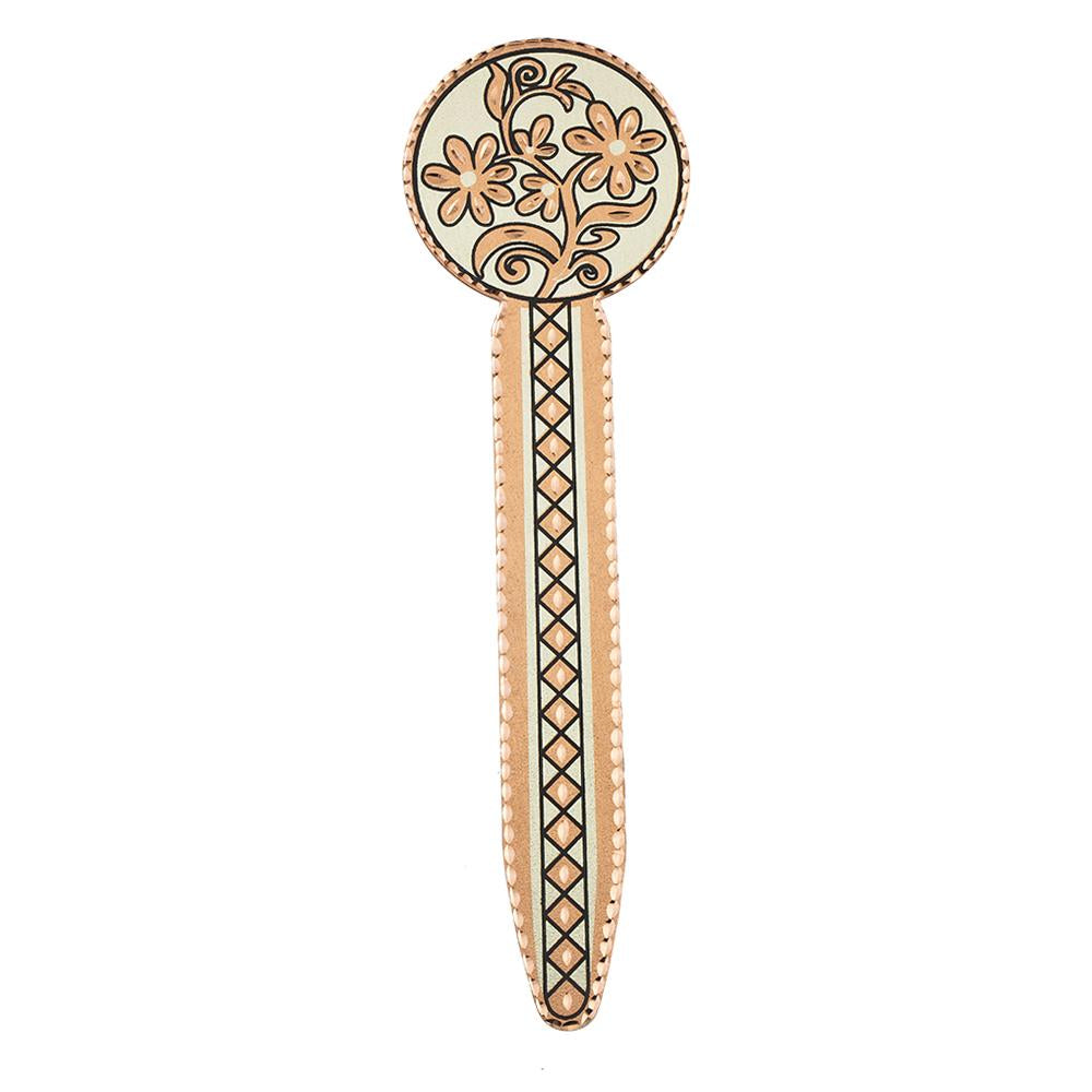 Silver background floral design handmade copper bookmark