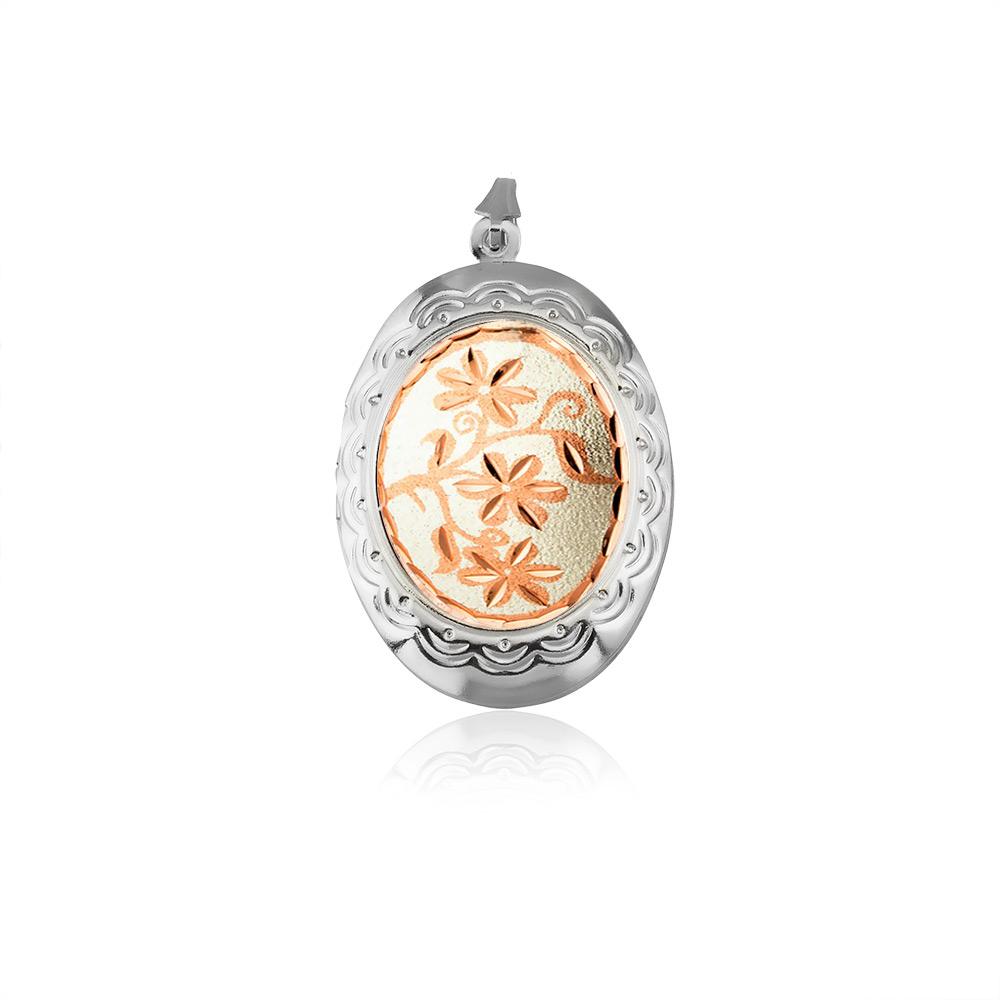 Silver background floral design handmade copper locket