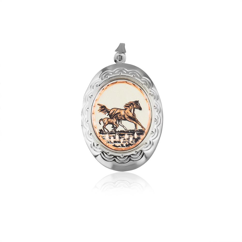 Horse and foal handmade copper locket