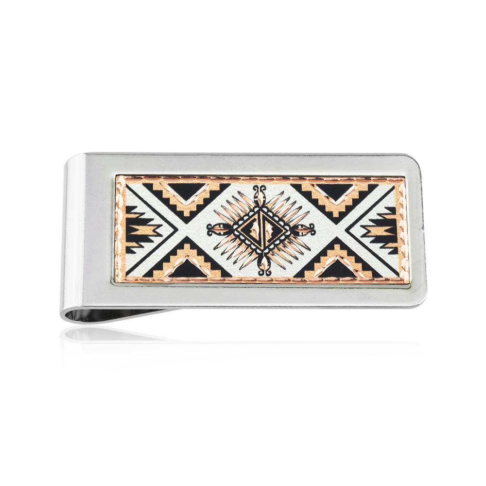 Sunburst design handmade copper money clip