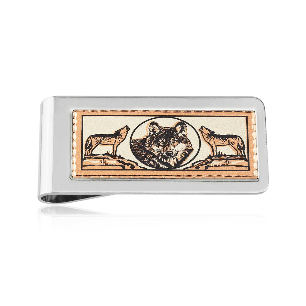Wolf face design handmade copper money clip