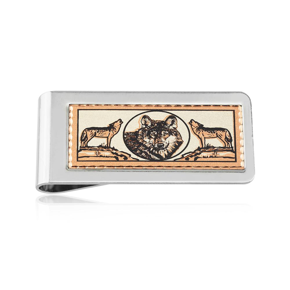 Timber wolf design handmade copper money clip