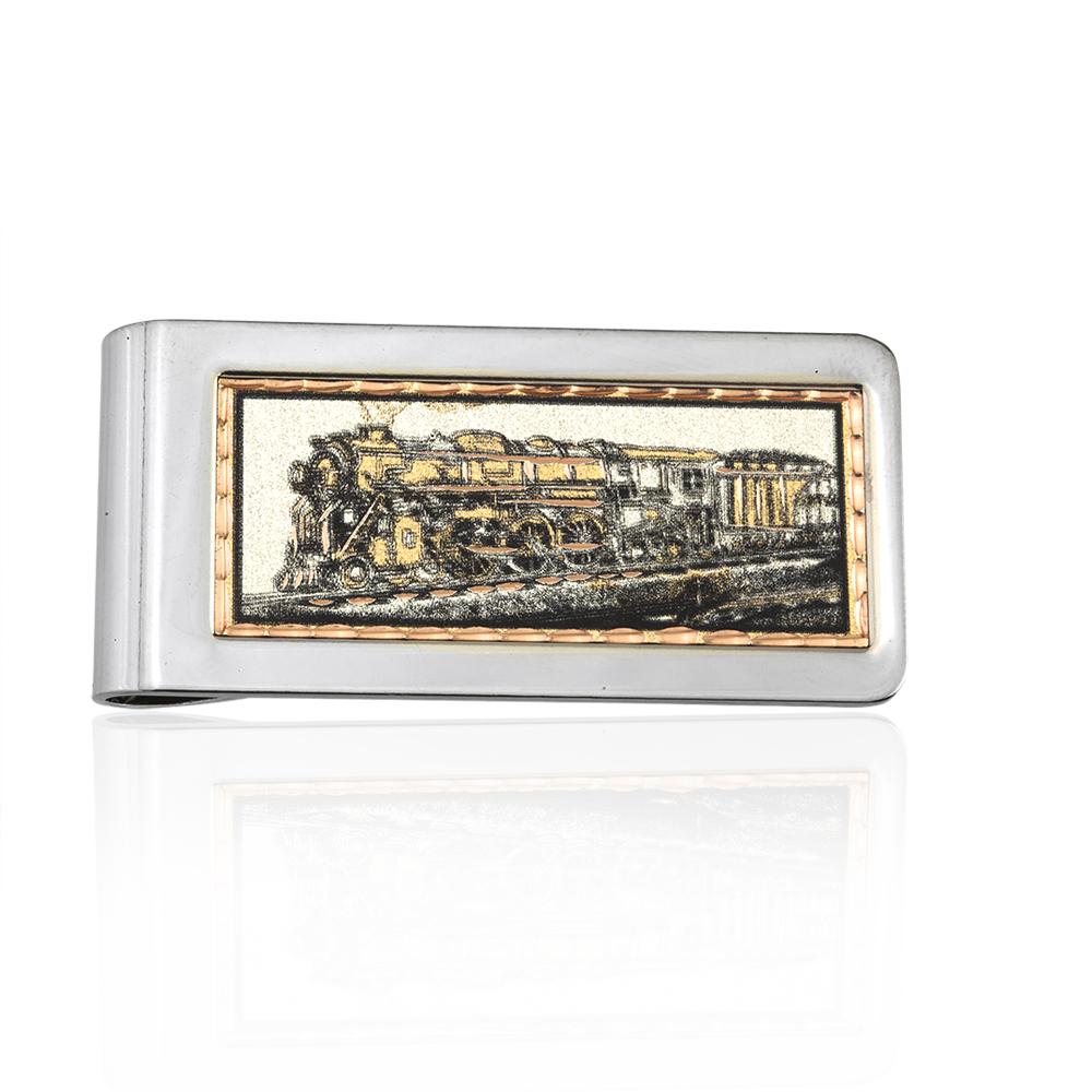 Steam train design handmade copper money clip