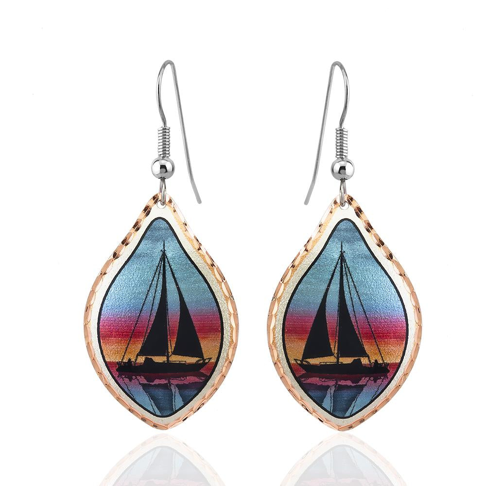 Sailboat at sunset design earrings