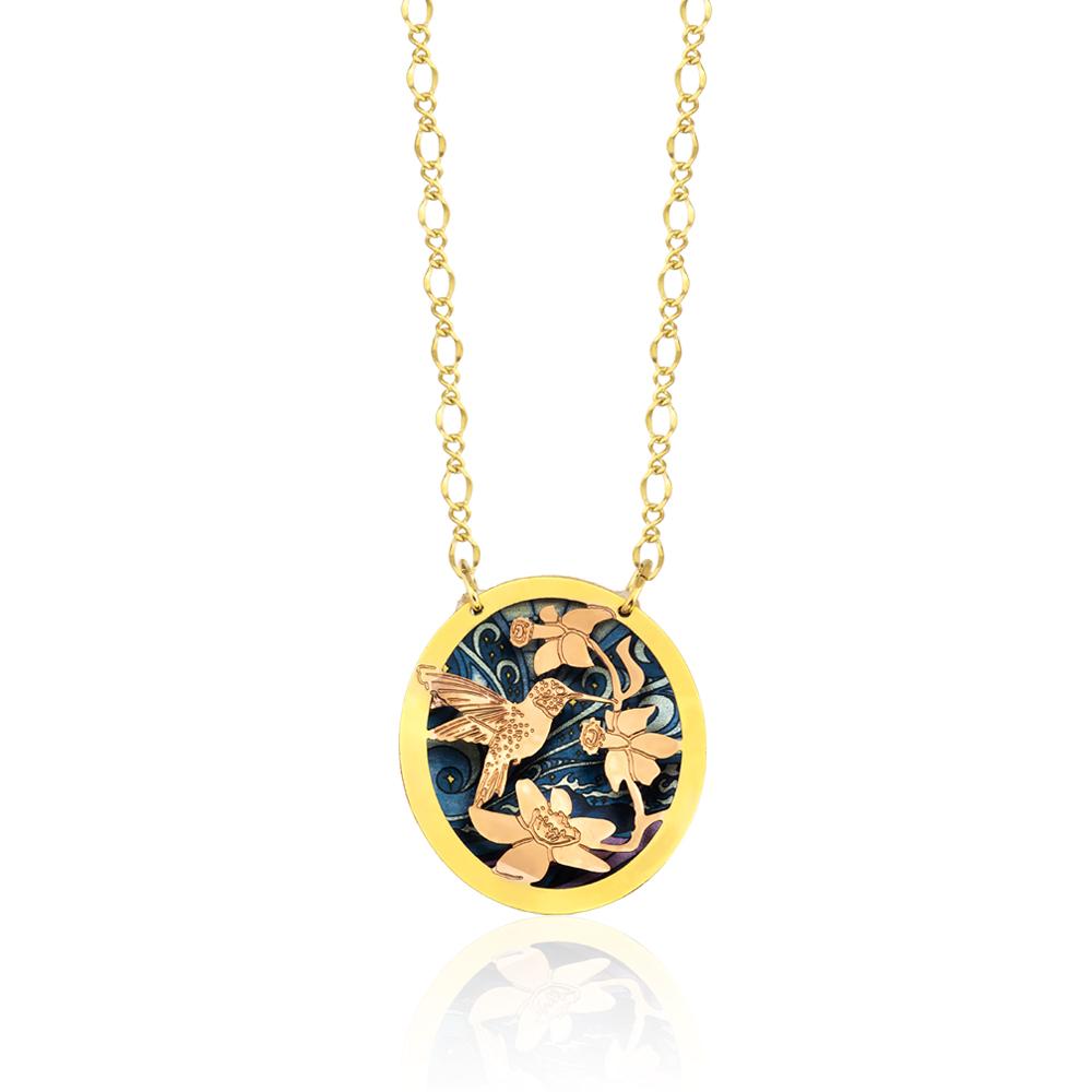 Hummingbird design handmade copper 3d design necklace
