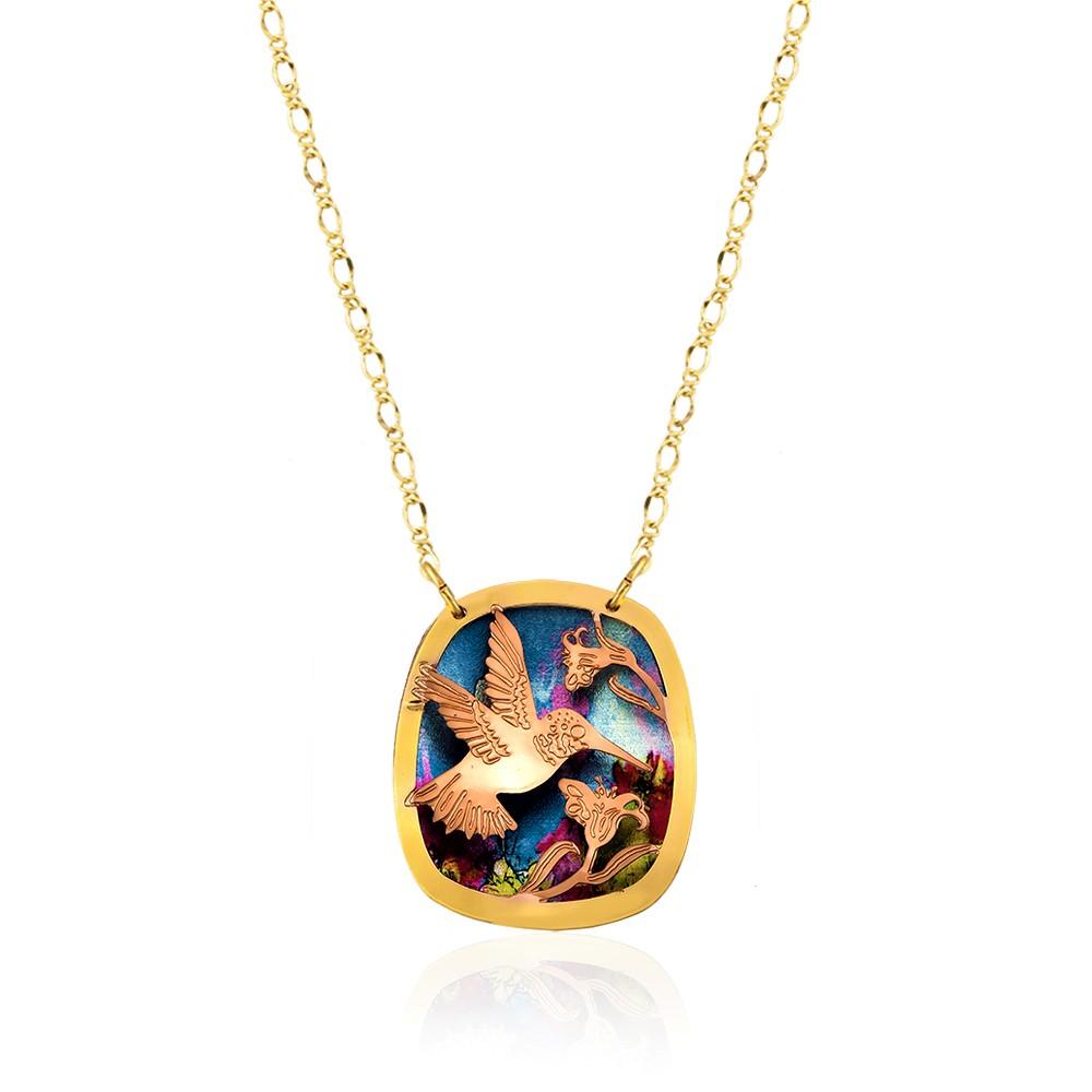 Hummingbird design handmade copper 3d design necklace