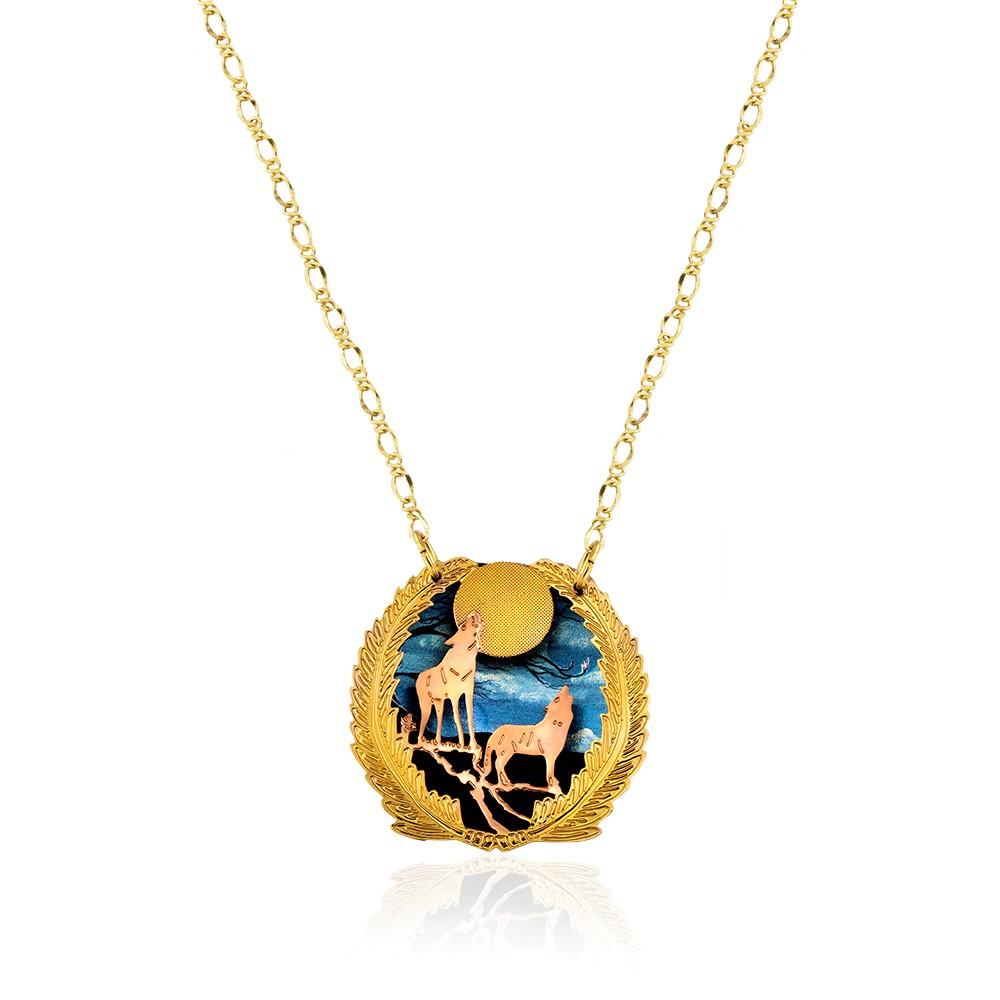 Wolf design handmade copper 3d design necklace