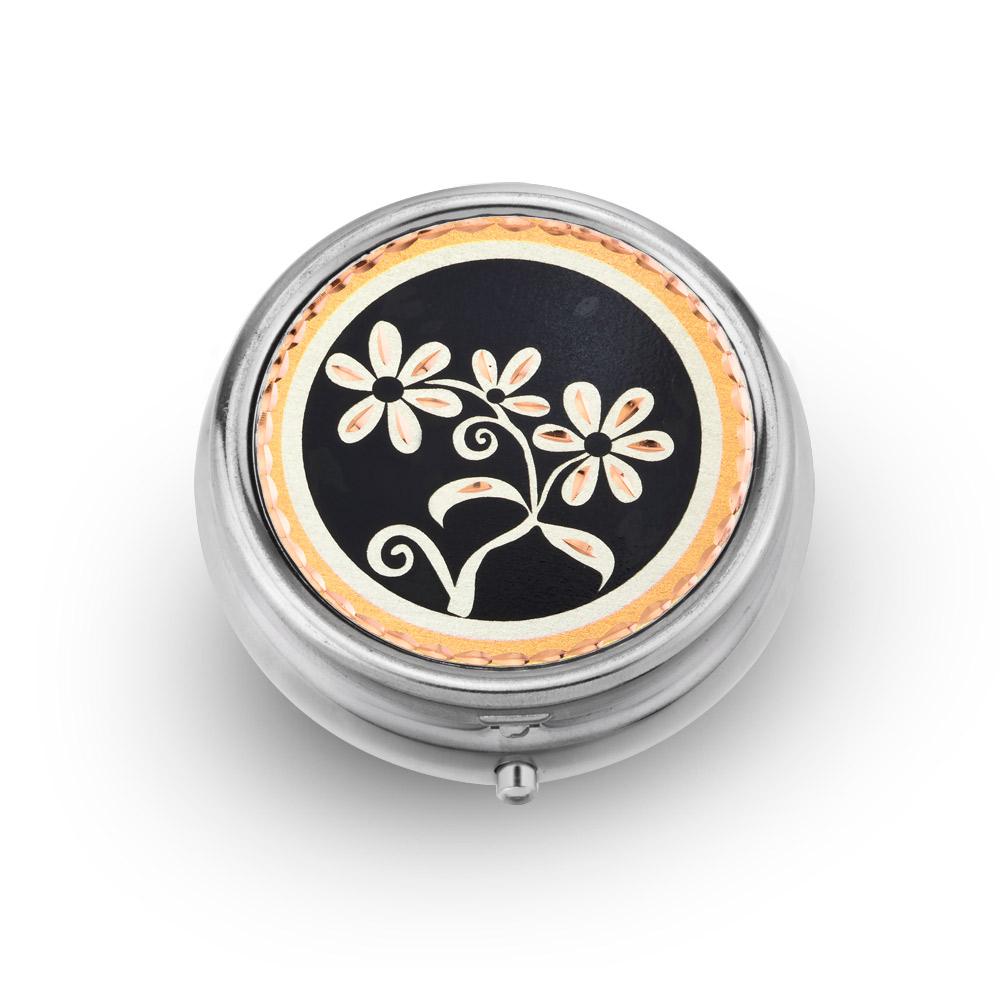 black floral design pill box