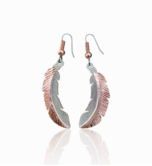 Rose and silver color feather earrings