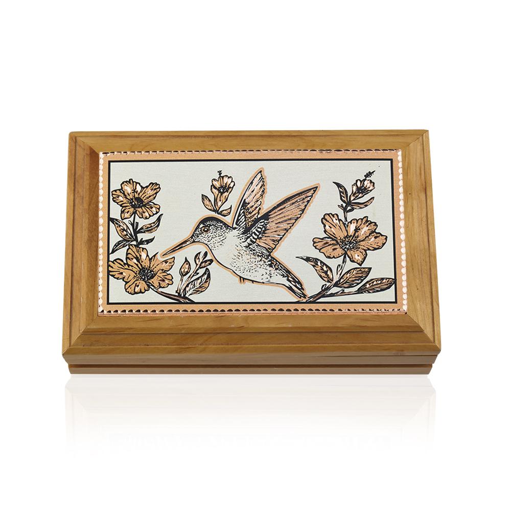 Hummingbird design handmade copper wooden box