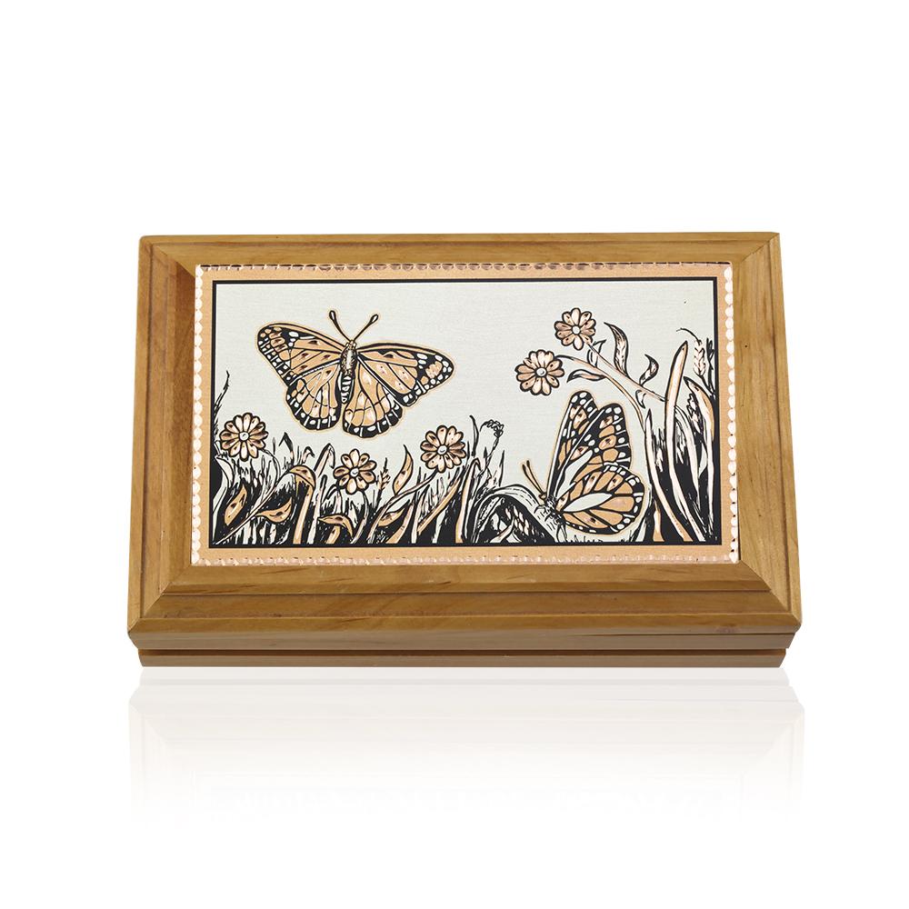 Butterfly design handmade copper wooden box