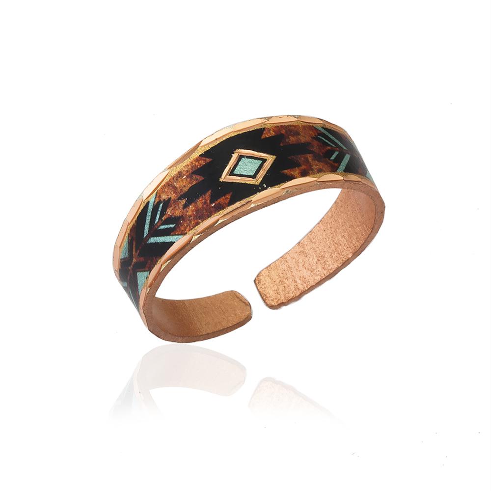 Turquoise and maroon western copper ring