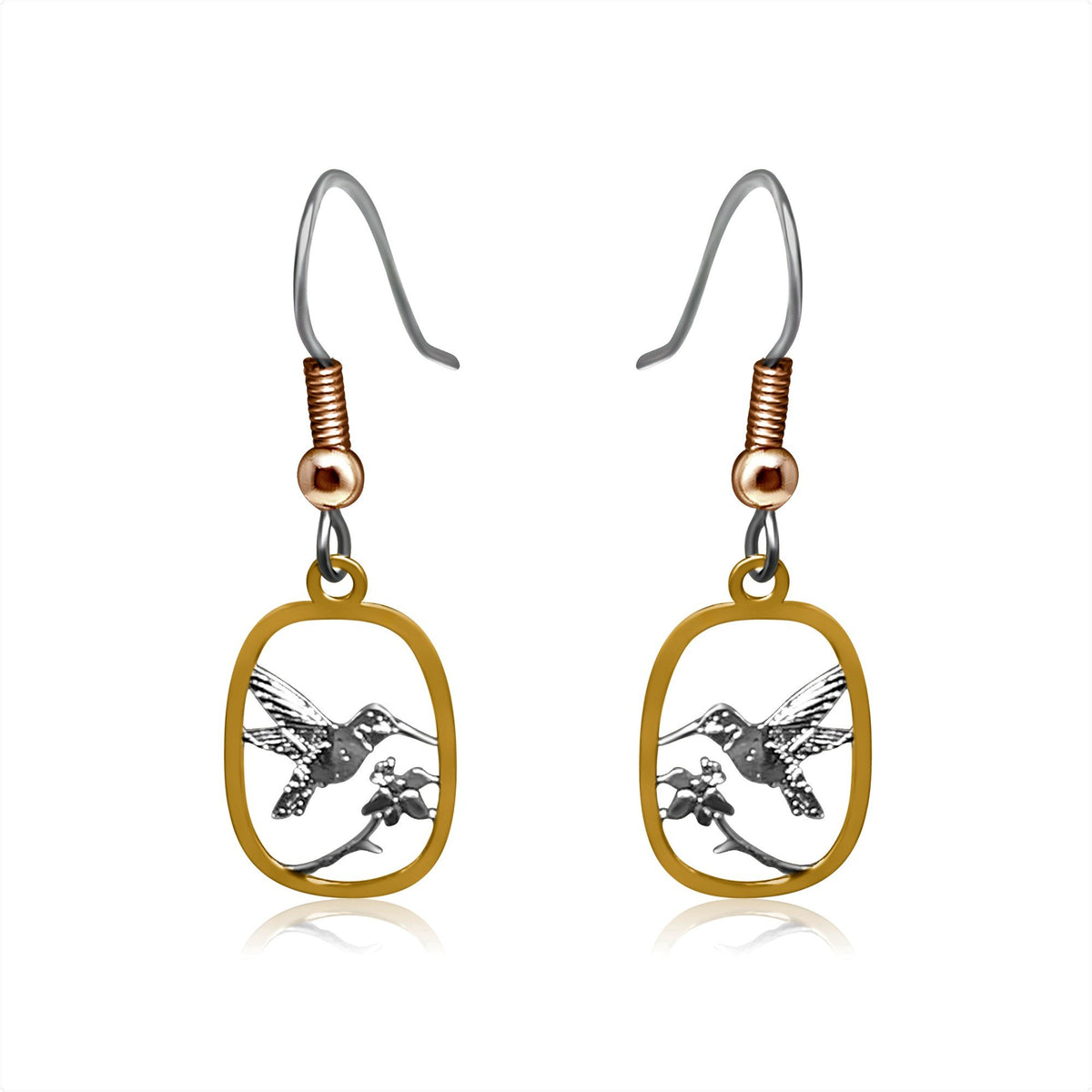 Humingbird design silver and gold tiny earrings