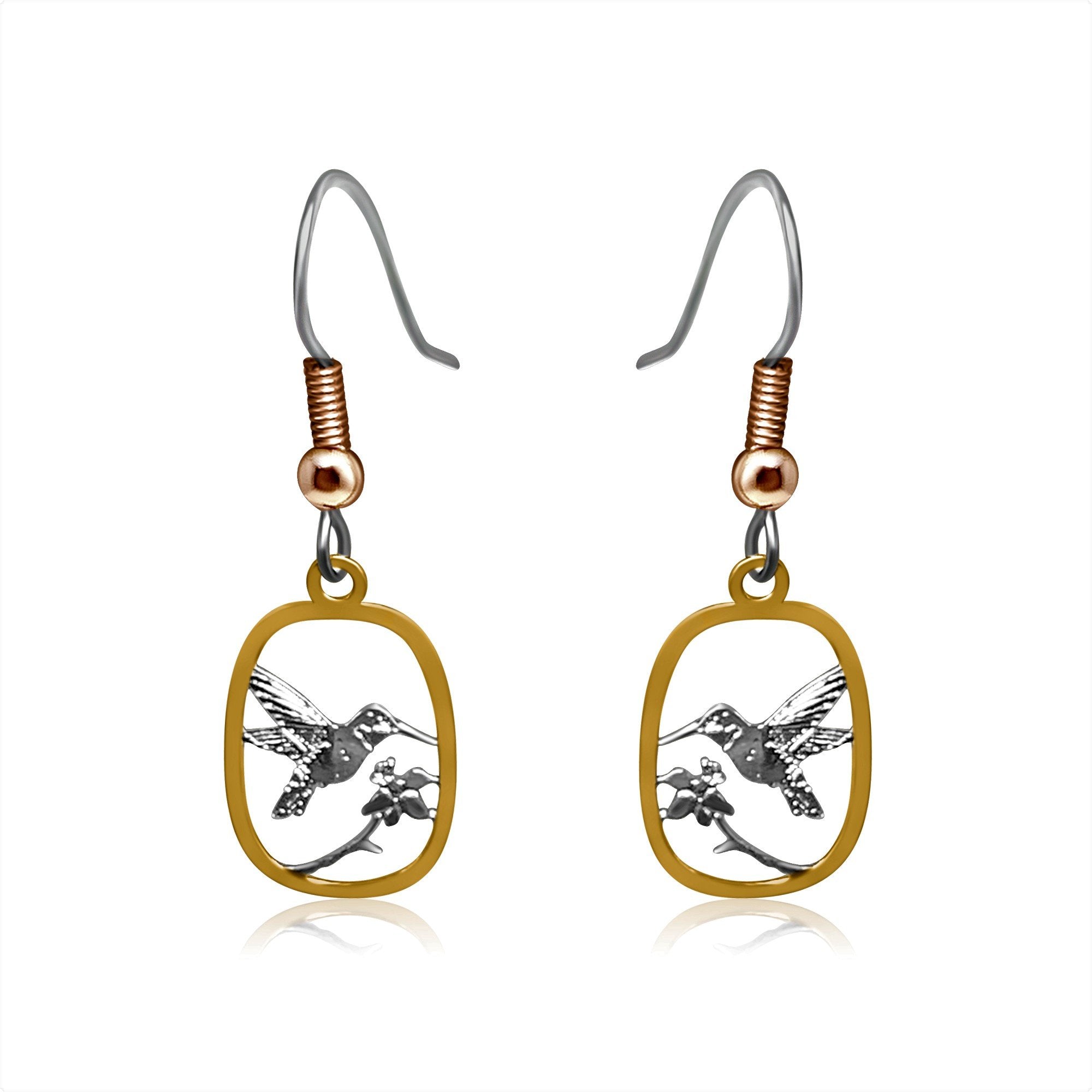 Humingbird design silver and gold tiny earrings