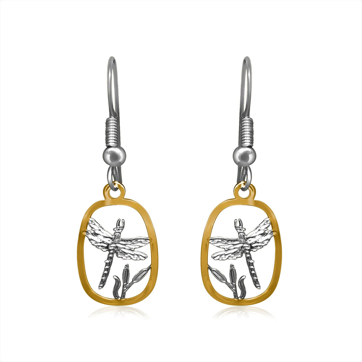 Dragonfly design silver and gold tiny earrings