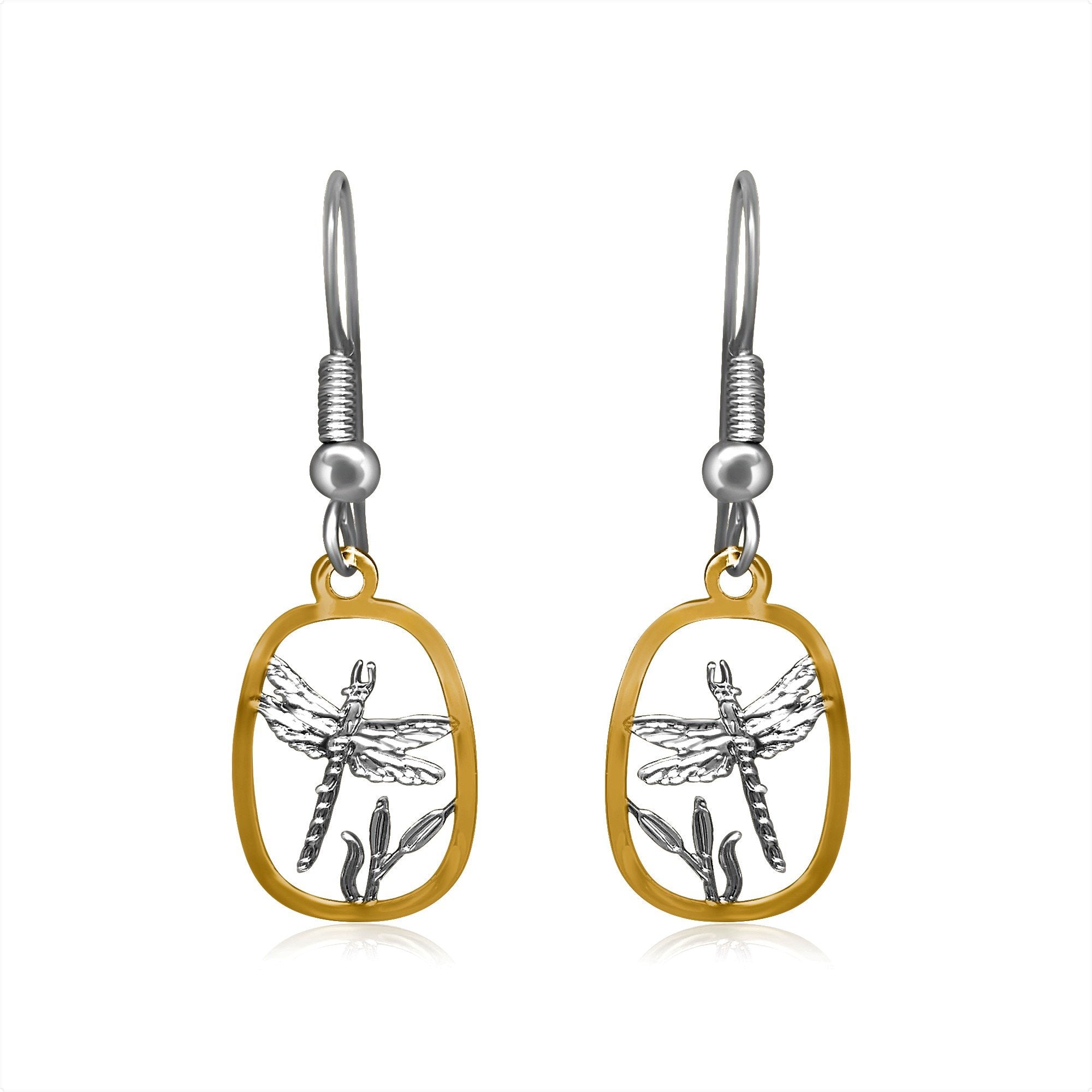 Dragonfly design silver and gold tiny earrings