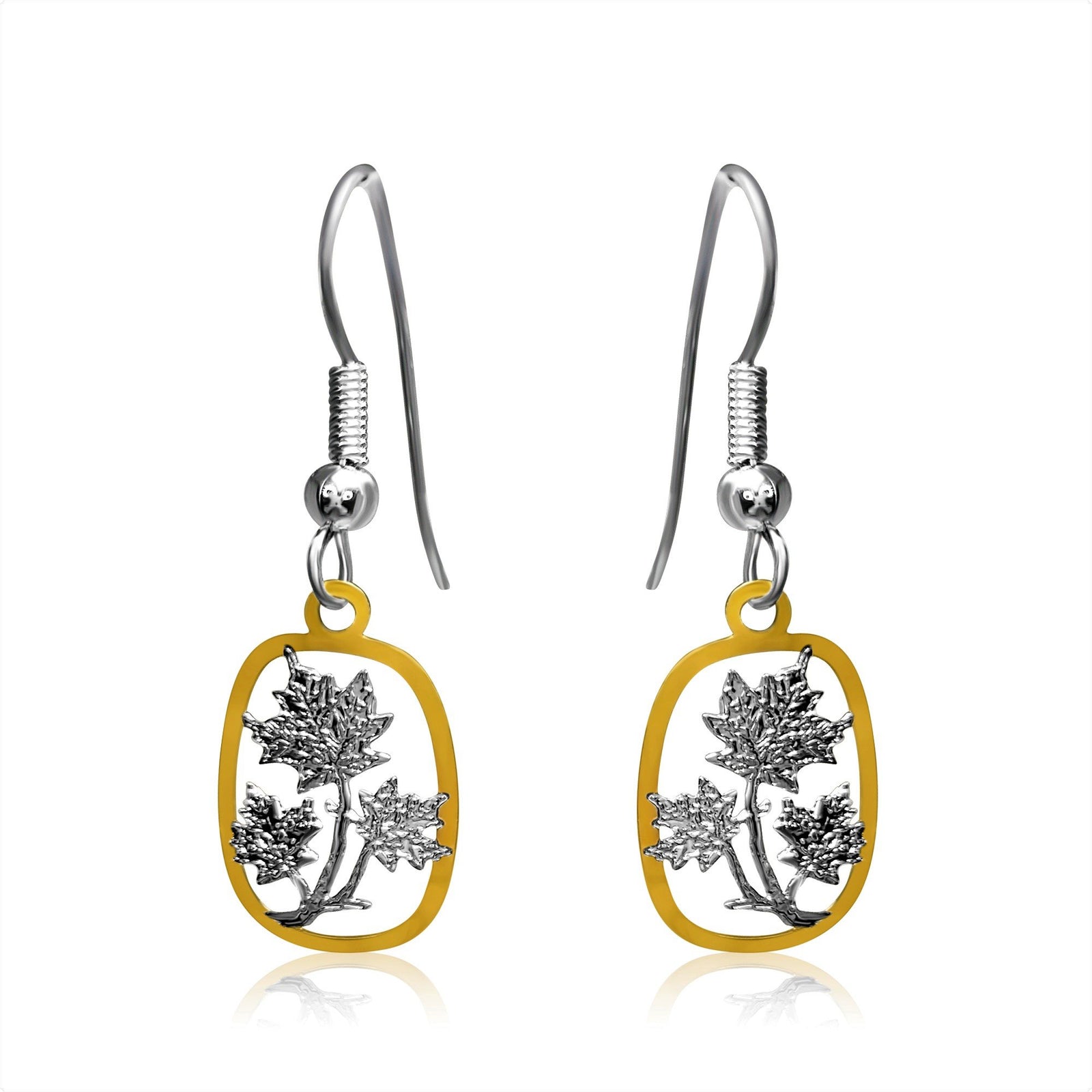Maple leave silver and gold tiny earrings