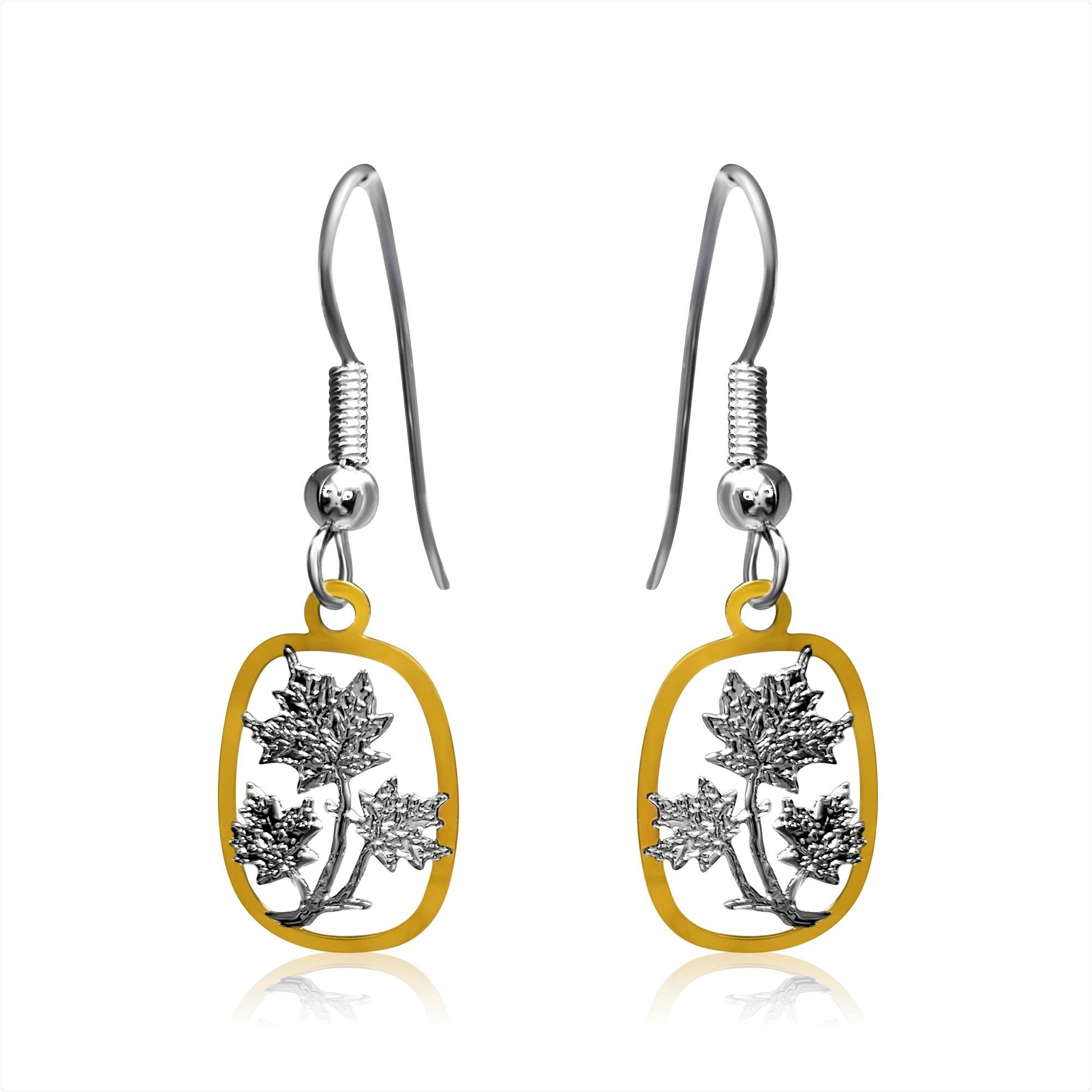 Maple leave silver and gold tiny earrings