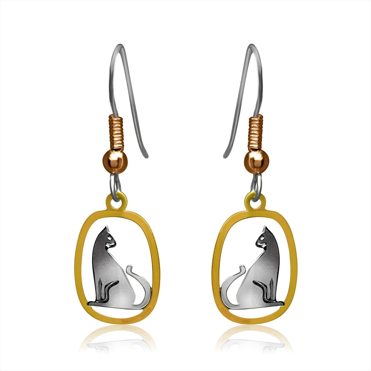 Cat design silver and gold tiny earrings