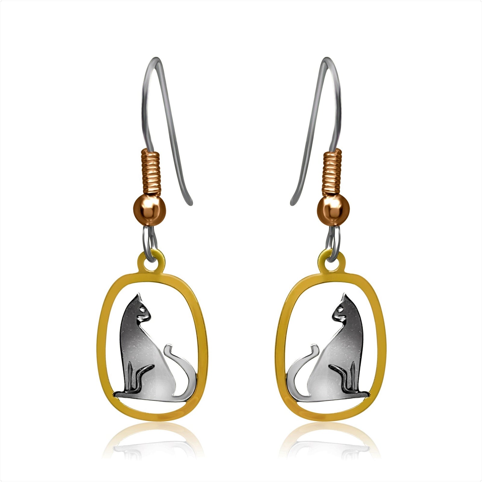 Cat design silver and gold tiny earrings