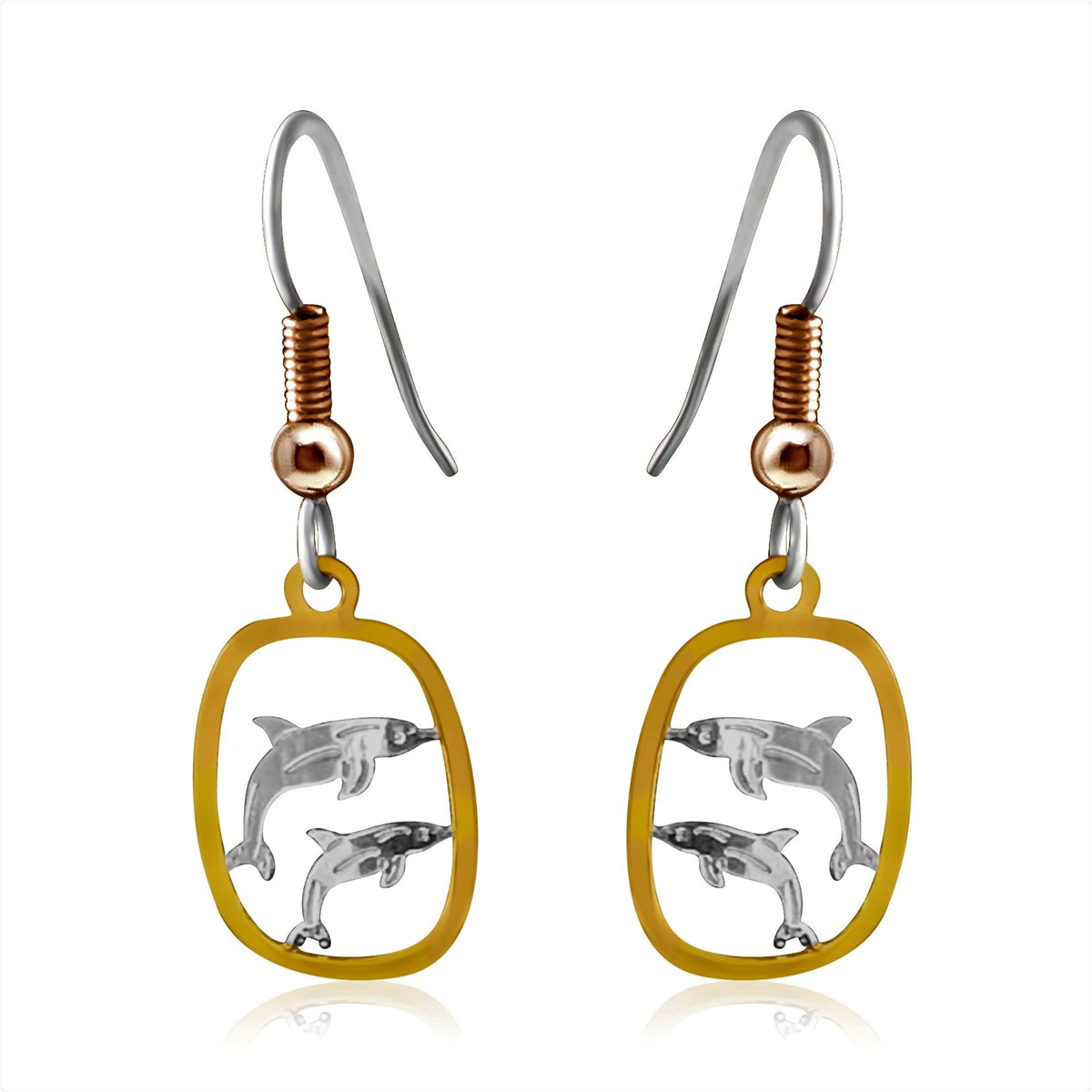 Dolphin design silver and gold tiny earrings