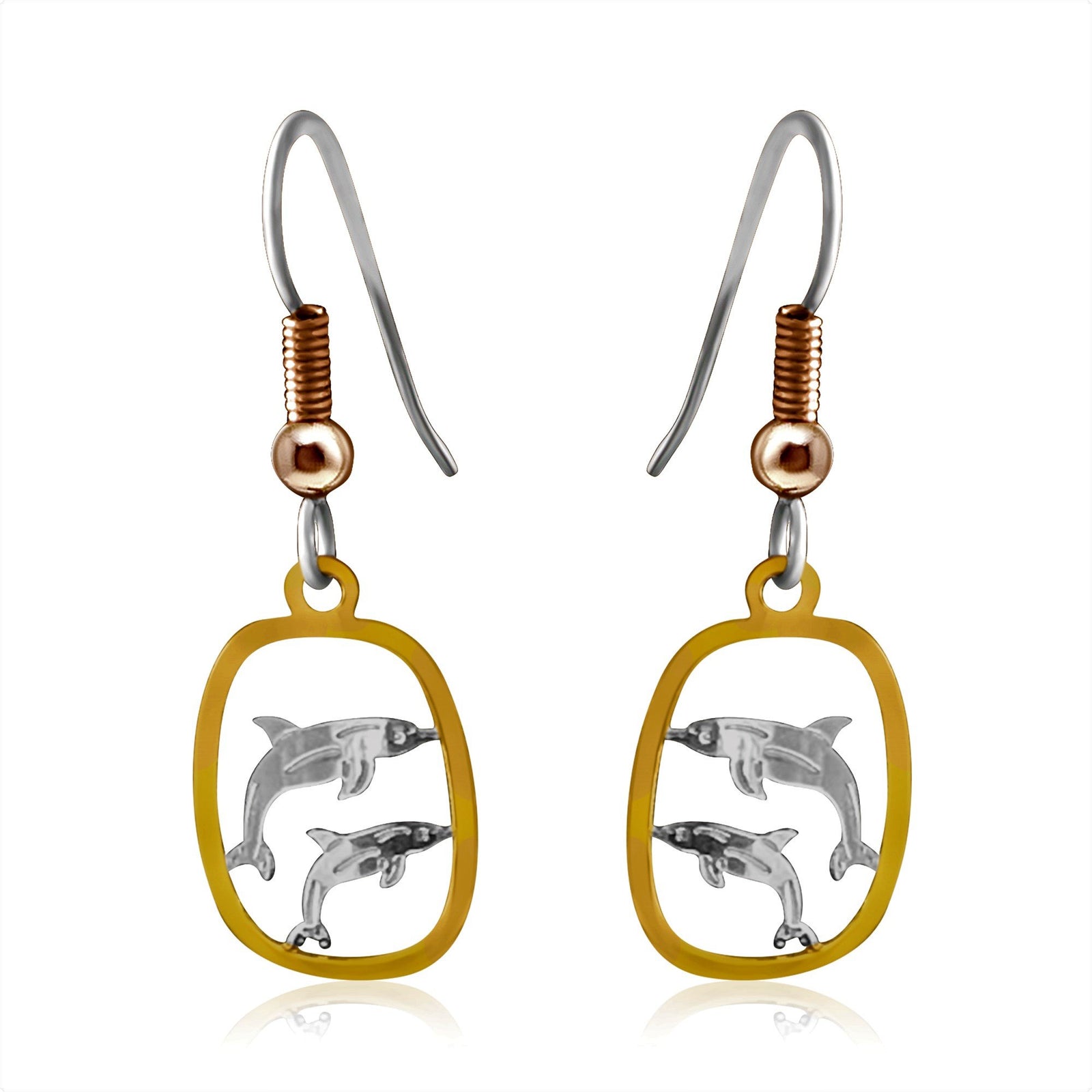Dolphin design silver and gold tiny earrings